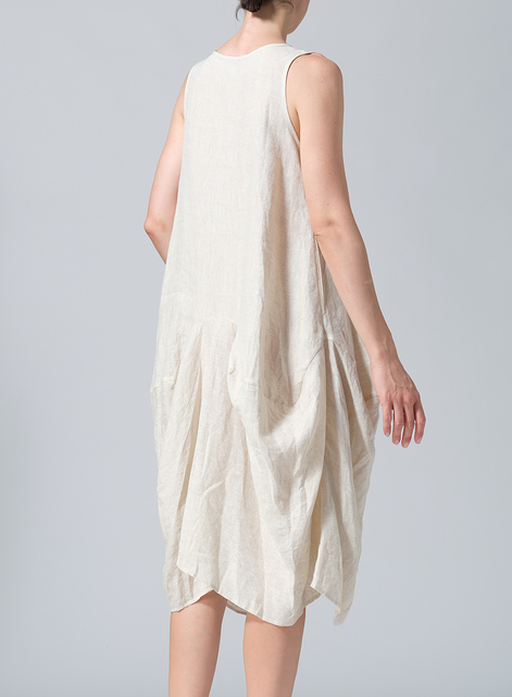 Linen Sleeveless Draped Dress