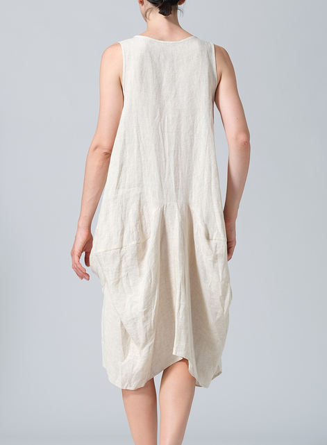 Linen Sleeveless Draped Dress