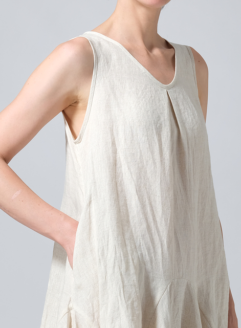 Linen Sleeveless Draped Dress
