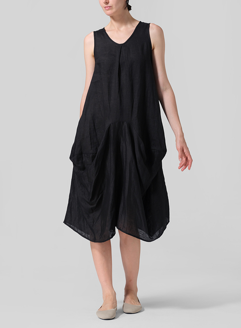 Linen Sleeveless Draped Dress