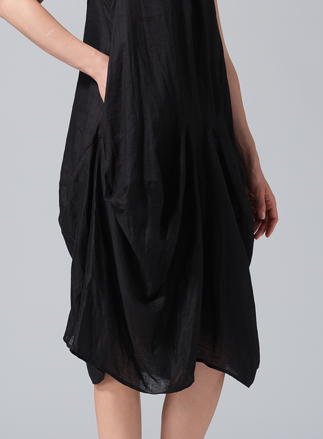 Linen Sleeveless Draped Dress