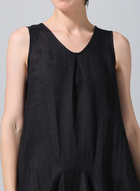 Linen Sleeveless Draped Dress