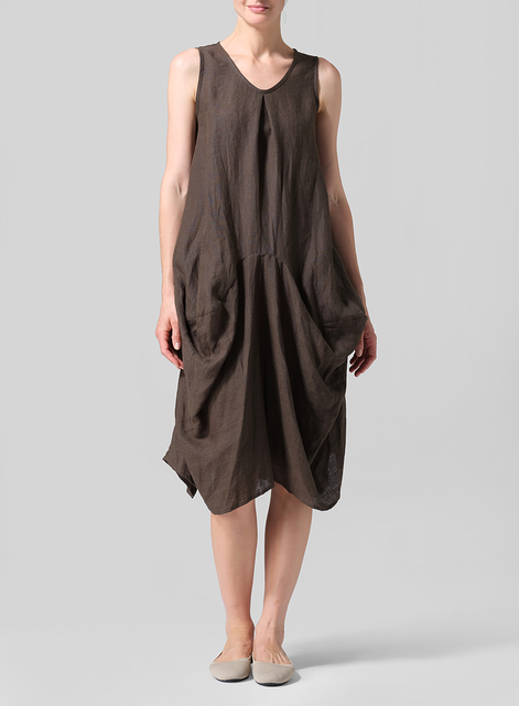 Linen Sleeveless Draped Dress