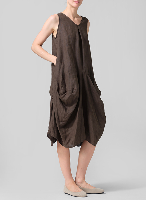 Linen Sleeveless Draped Dress
