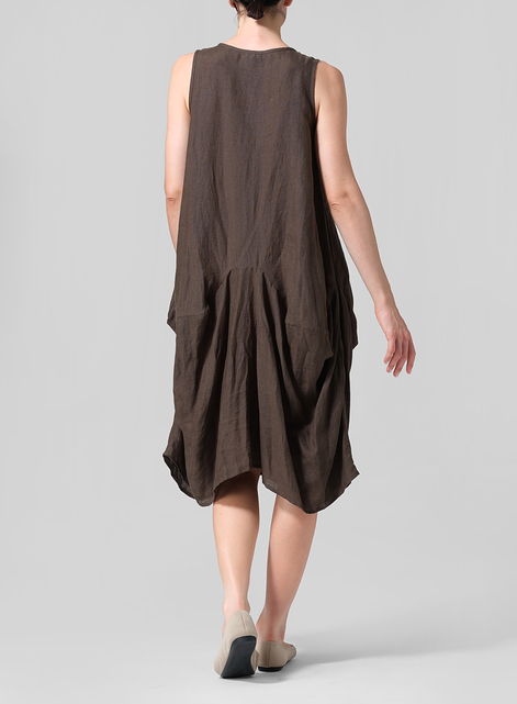 Linen Sleeveless Draped Dress