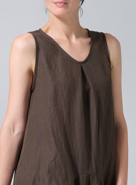 Linen Sleeveless Draped Dress