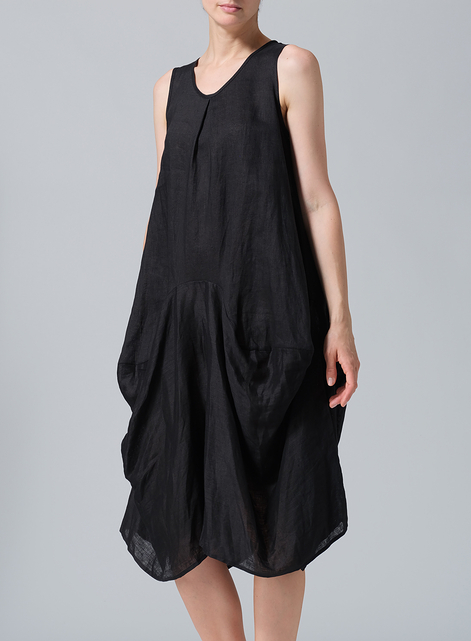 Linen Sleeveless Draped Dress