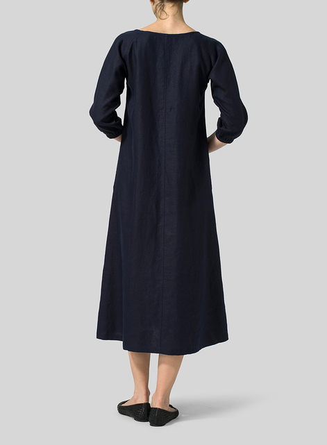 Linen Elbow Sleeve Long Dress