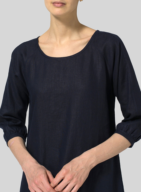 Linen Elbow Sleeve Long Dress