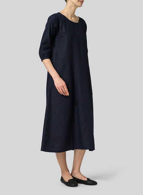 Linen Elbow Sleeve Long Dress