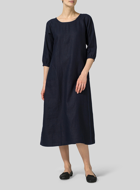 Linen Elbow Sleeve Long Dress