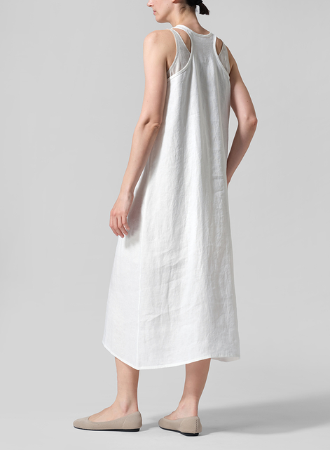 Linen Dipped-Hem Maxi Dress