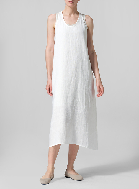 Linen Dipped-Hem Maxi Dress