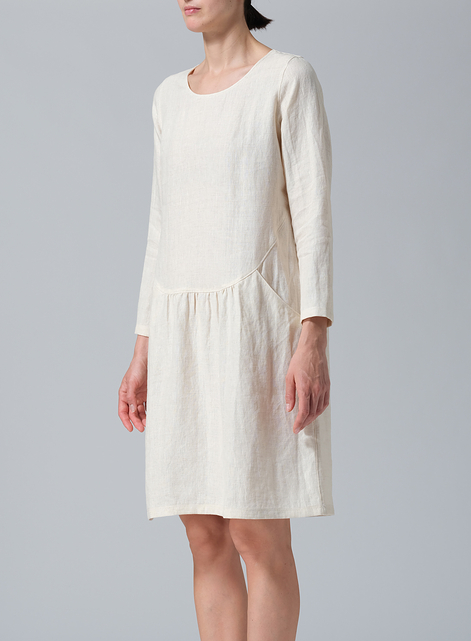 Linen Pleated-Waist Dress