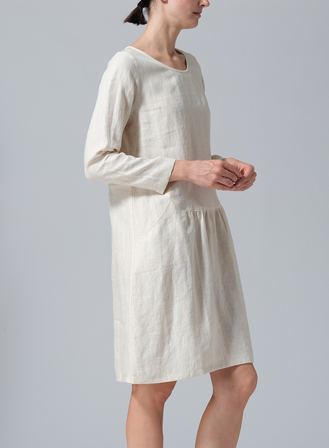 Linen Pleated-Waist Dress