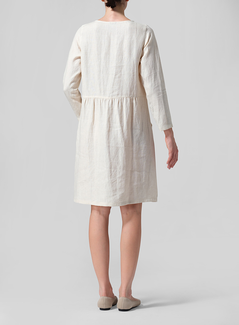 Linen Pleated-Waist Dress