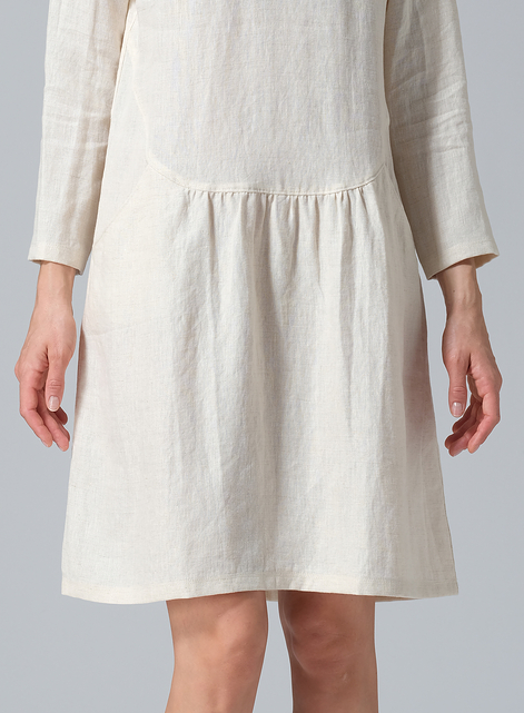 Linen Pleated-Waist Dress