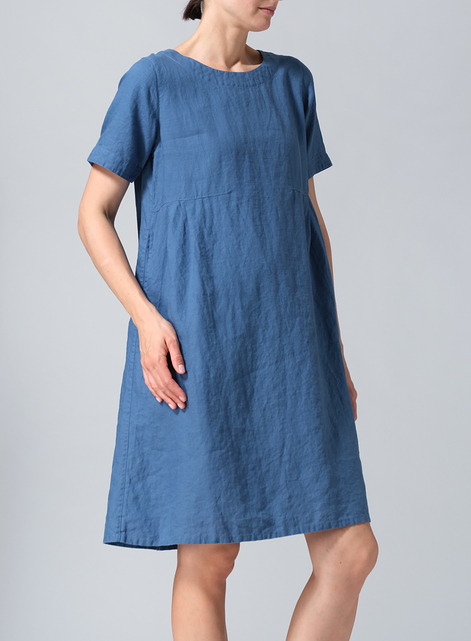Linen Boat Neck Short Sleeve Dress