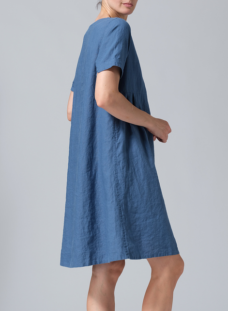 Linen Boat Neck Short Sleeve Dress
