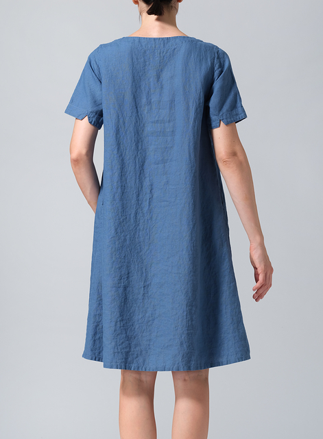 Linen Boat Neck Short Sleeve Dress