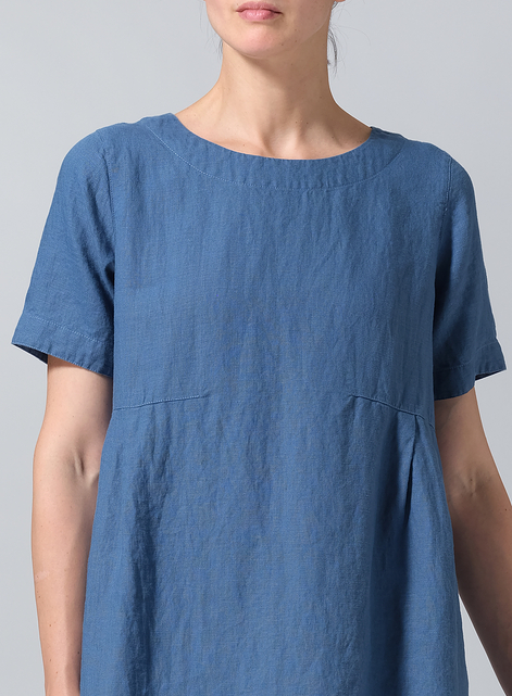 Linen Boat Neck Short Sleeve Dress