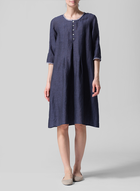 Linen Embroidered Hemline Dress
