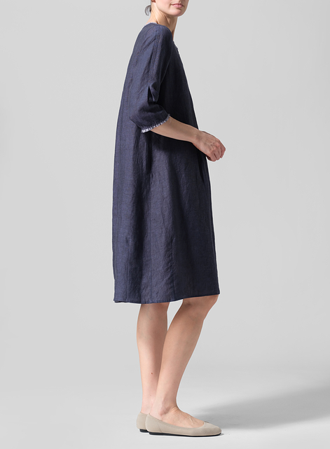 Linen Embroidered Hemline Dress