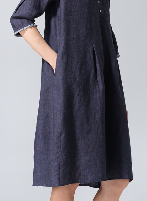Linen Embroidered Hemline Dress