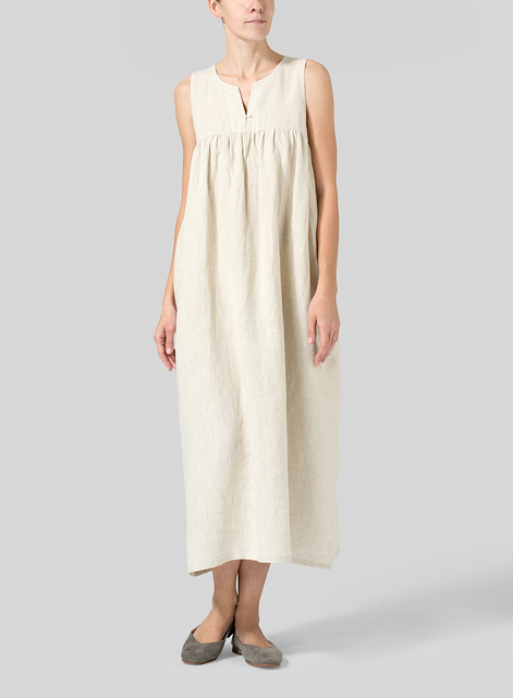 Linen Sleeveless Pleated Maxi Dress