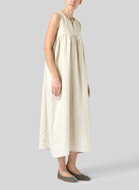 Linen Sleeveless Pleated Maxi Dress