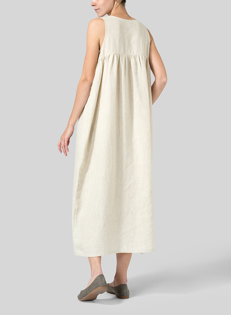 Linen Sleeveless Pleated Maxi Dress