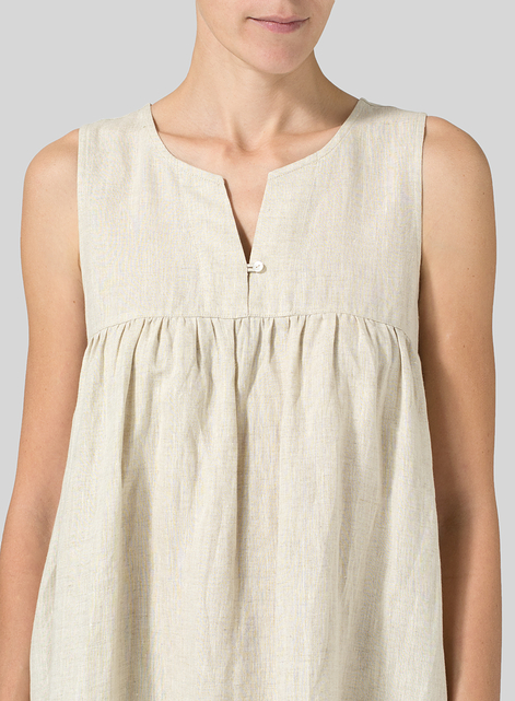 Linen Sleeveless Pleated Maxi Dress