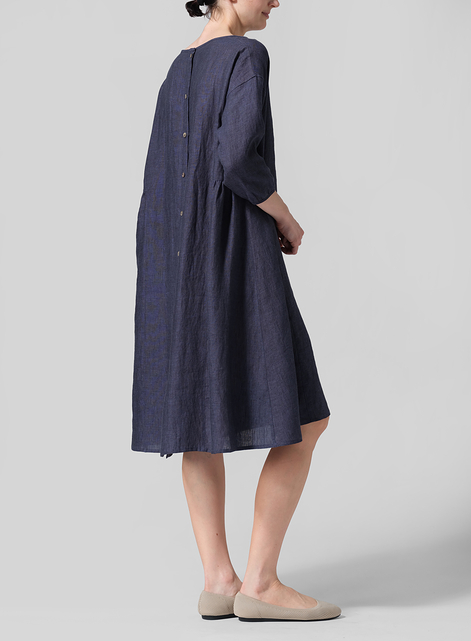 Linen A-Line Round Neck Dress