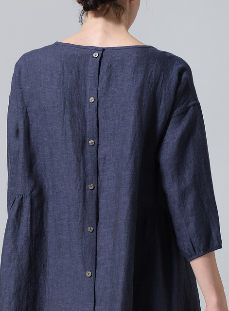 Linen A-Line Round Neck Dress