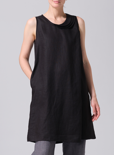 Linen Pleated A-Line Dress