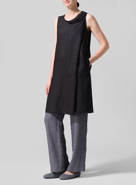 Linen Pleated A-Line Dress