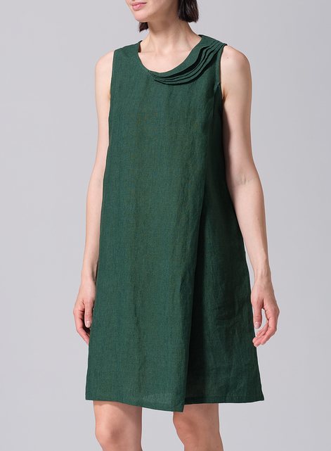 Linen Pleated A-Line Dress