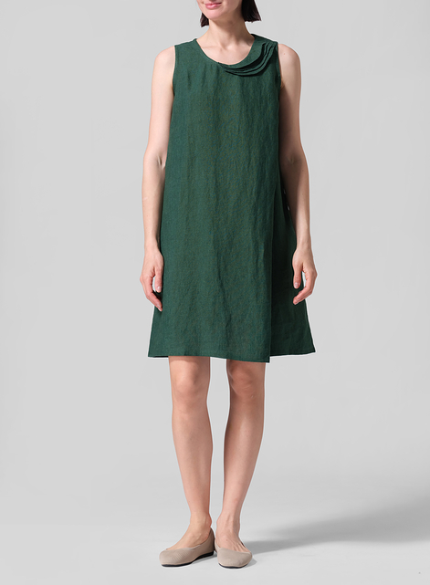 Linen Pleated A-Line Dress