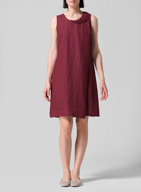 Linen Pleated A-Line Dress