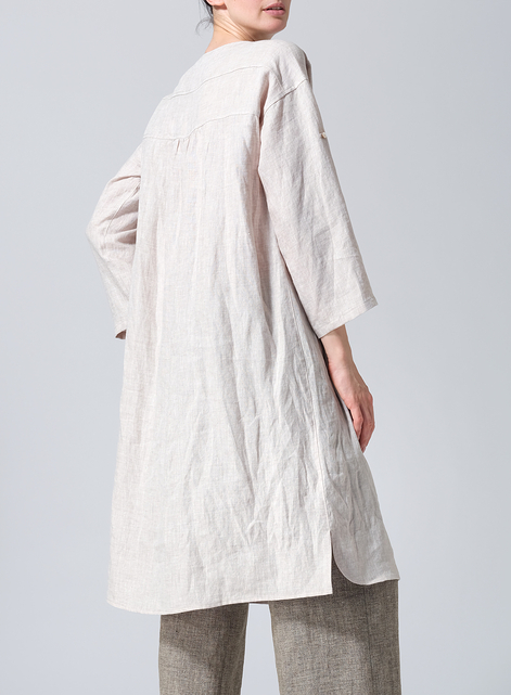 Linen Loose Roll-Tab Sleeve Midi Dress