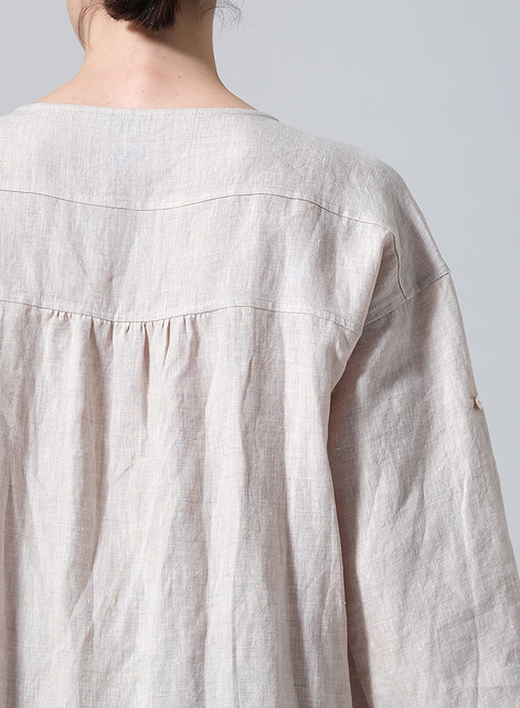 Linen Loose Roll-Tab Sleeve Midi Dress