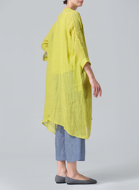 Woven Linen Roll Sleeve Deep V-neck Tunic