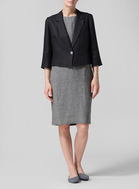 Linen Single Button Notch Lapel Blazer