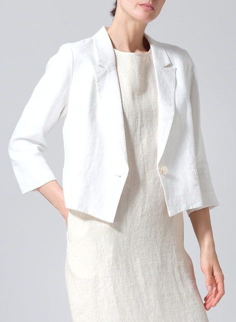 Linen Single Button Notch Lapel Blazer