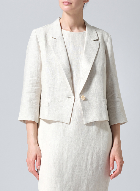Linen Single Button Notch Lapel Blazer