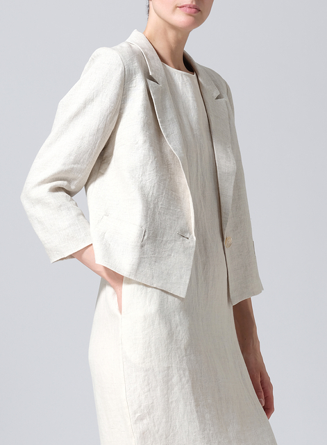Linen Single Button Notch Lapel Blazer