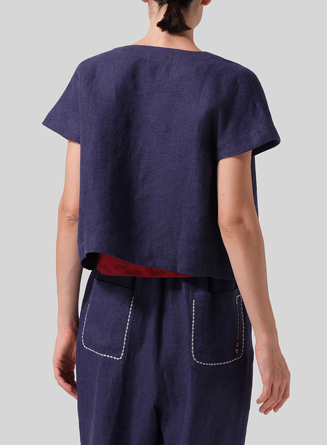 Heavy Linen Open Front Cropped Jacket