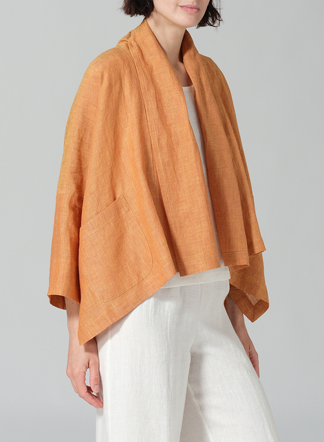Linen Shawl Collar Open Front Cropped Jacket