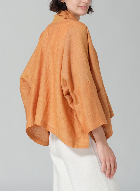 Linen Shawl Collar Open Front Cropped Jacket