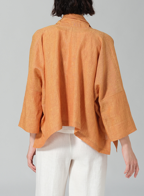 Linen Shawl Collar Open Front Cropped Jacket
